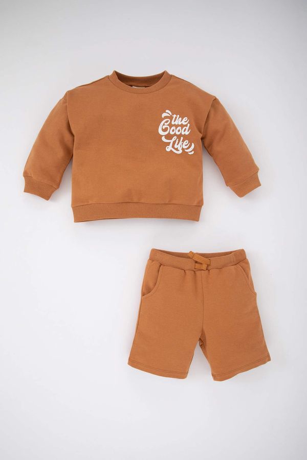 DEFACTO DEFACTO Baby Boy Crew Collar Slogan Printed Sweatshirt Fabric 2-Pack