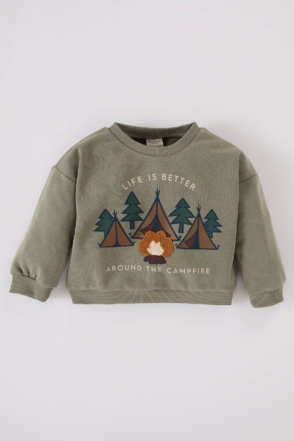 DEFACTO DEFACTO Baby Boy Crew Neck Nature Printed Soft Furry Sweatshirt