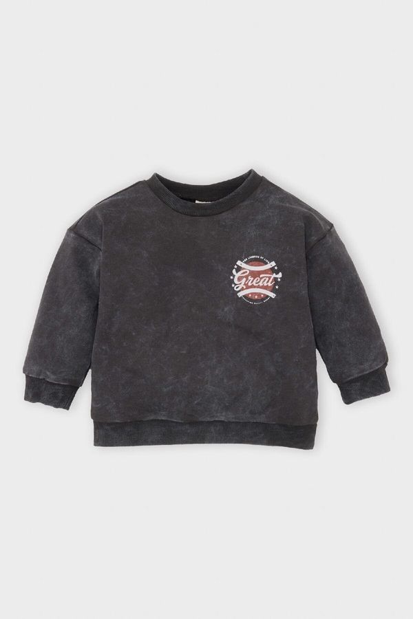 DEFACTO DEFACTO Baby Boy Crew Neck Printed Washable Faded Effect Sweatshirt