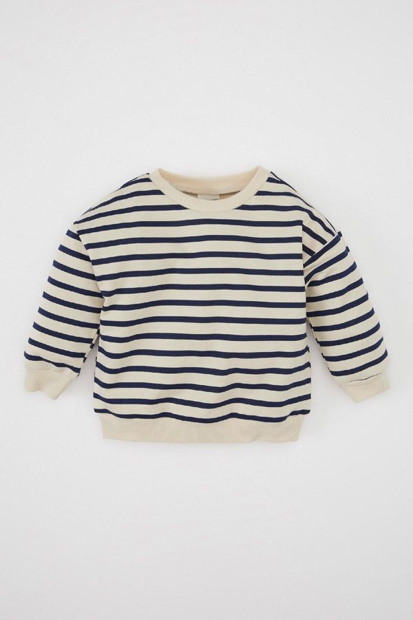 DEFACTO DEFACTO Baby Boy Crew Neck Striped Soft Furry Thin Sweatshirt