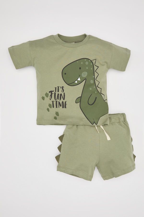 DEFACTO DEFACTO Baby Boy Dinosaur Printed Combed Cotton Short Sleeve T-Shirt Shorts 2-Piece Set