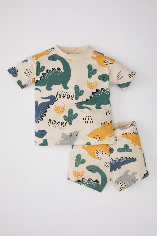 DEFACTO DEFACTO Baby Boy Dinosaur Printed Short Sleeve T-shirt Shorts 2-Piece Set