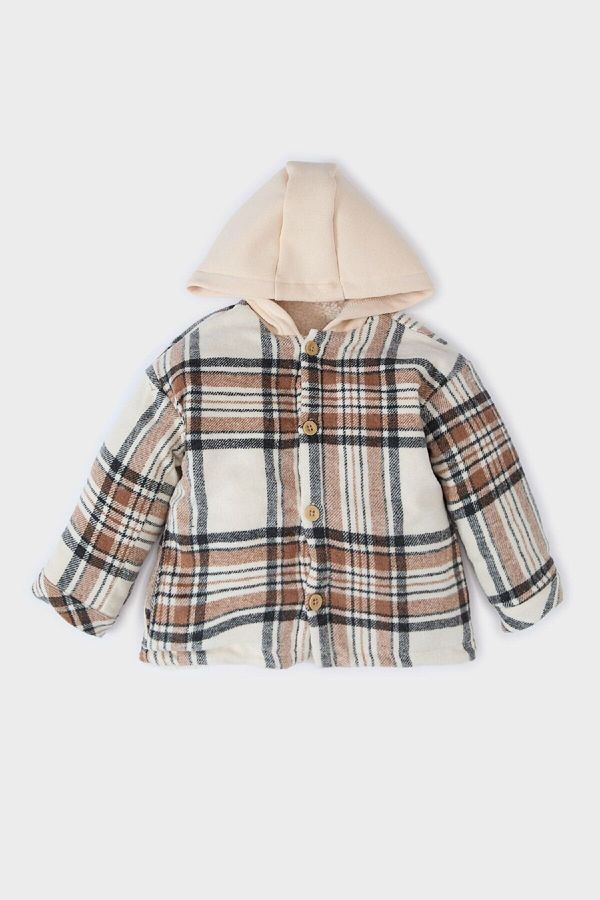 DEFACTO DEFACTO Baby Boy Hooded Check Flannel Long Sleeve Shirt