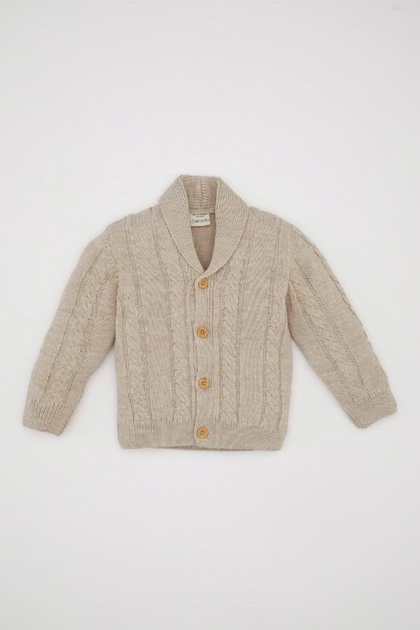 DEFACTO DEFACTO Baby Boy Knitwear Shawl Collar Basic Button Closure Cardigan