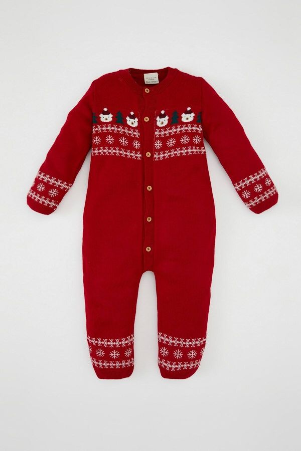 DEFACTO DEFACTO Baby Boy Newborn Christmas Themed Knitted Jumpsuit