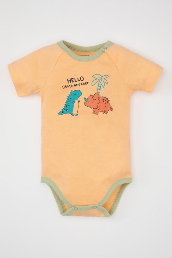 DEFACTO DEFACTO Baby Boy Newborn Crew Neck Dinosaur Printed Combed Cotton Short Sleeve Snap-On Body