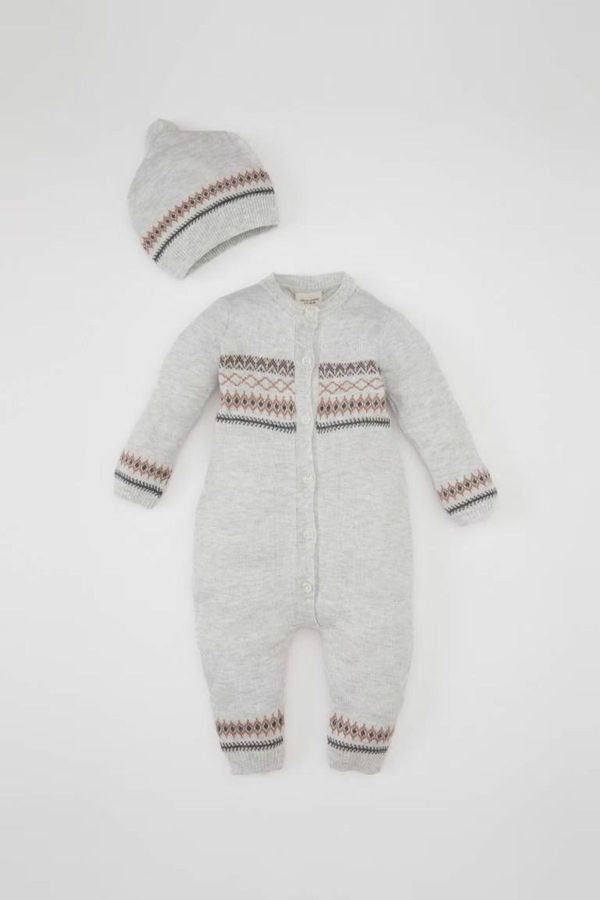 DEFACTO DEFACTO Baby Boy Newborn Long Sleeve Jumpsuit Beanie 2-Piece Set