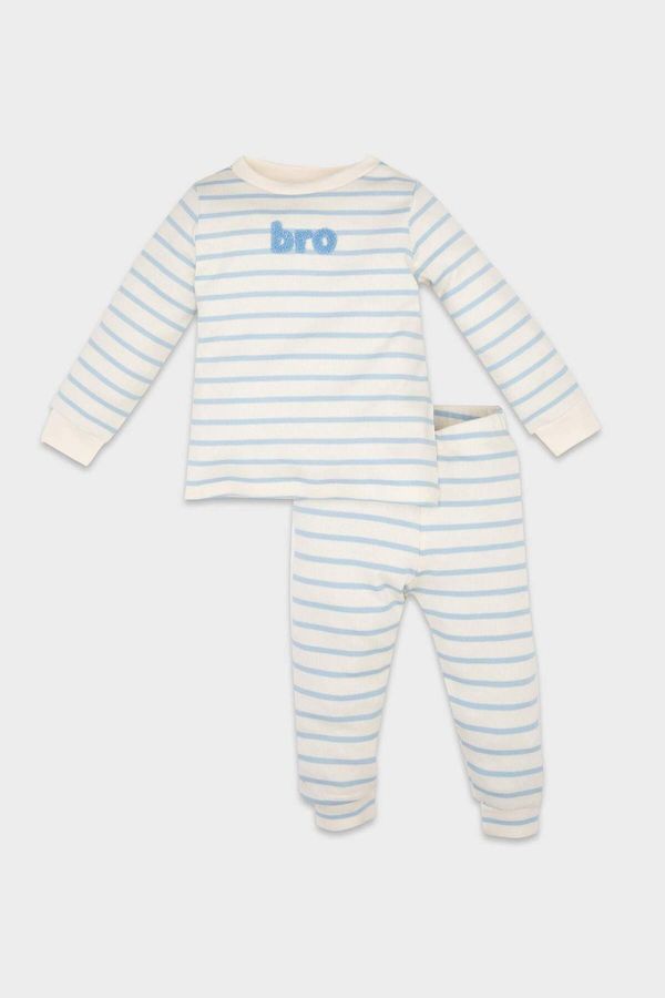 DEFACTO DEFACTO Baby Boy Pajama Set Ribbed Camisole Striped Slogan Printed Long Sleeve Top Long Bottom