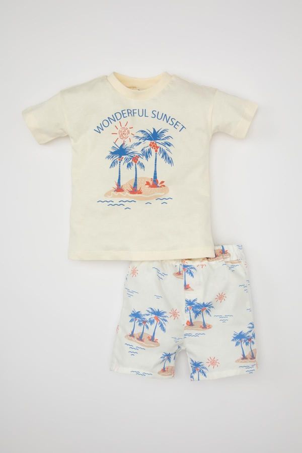 DEFACTO DEFACTO Baby Boy Palm Tree Patterned Short Sleeve T-Shirt Shorts 2-Piece Set