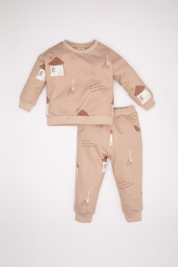 DEFACTO DEFACTO Baby Boy Patterned Sweatshirt Tracksuit Bottom 2-Piece Set