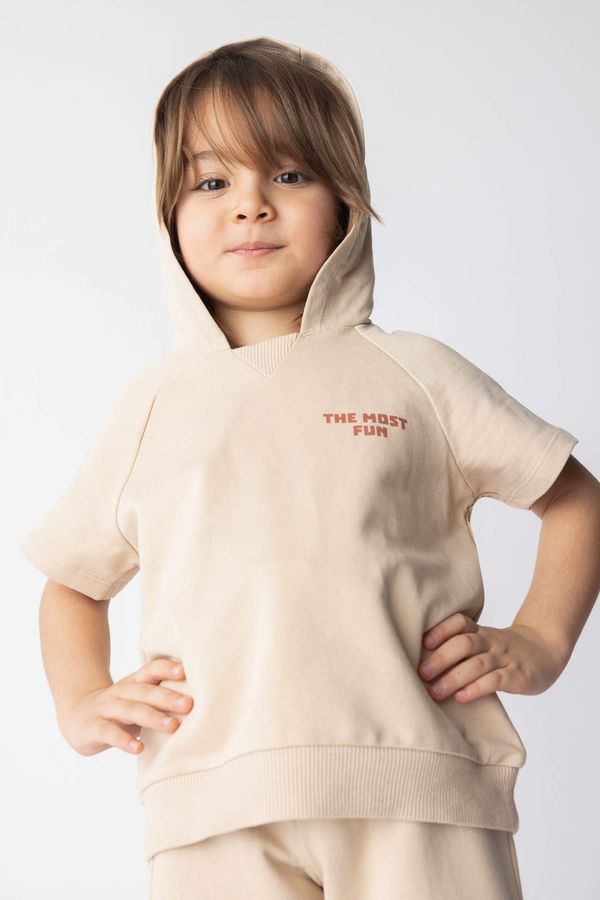 DEFACTO DEFACTO Baby Boy Regular Fit Slogan Printed Sweatshirt Fabric Short Sleeved T-Shirt