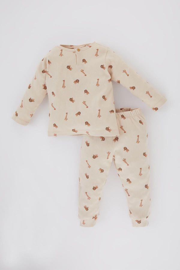 DEFACTO DEFACTO Baby Boy Safari Printed Long Sleeve Ribbed Camisole Pajama Set