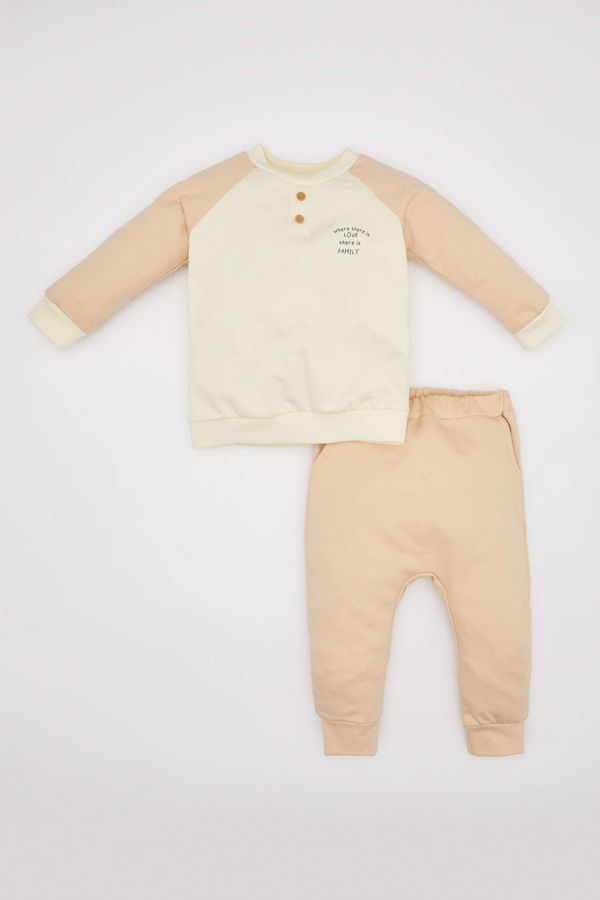 DEFACTO DEFACTO Baby Boy Slogan Printed 2 Piece Sweatshirt Sweatpants Set
