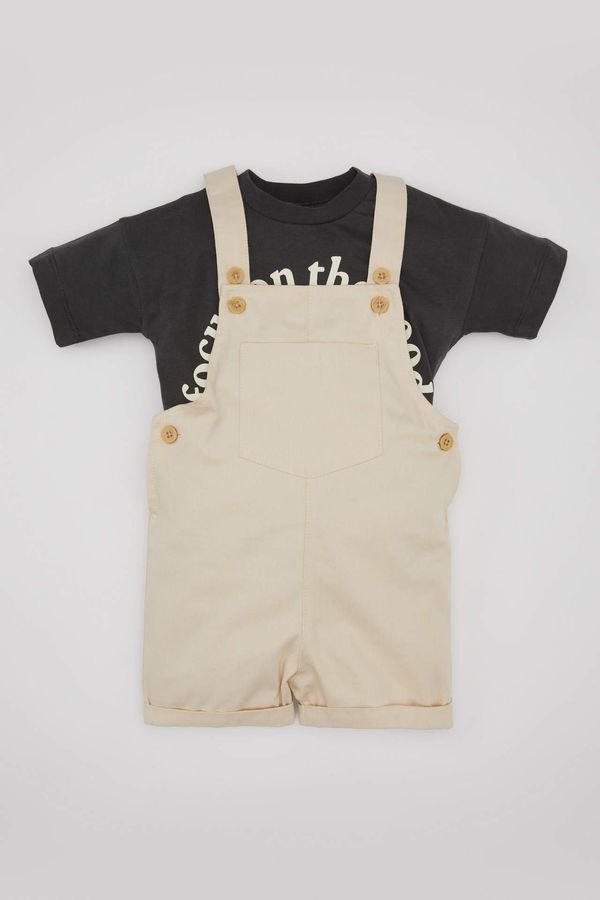 DEFACTO DEFACTO Baby Boy Slogan Printed Jersey T-Shirt Salopet 2 Piece Set