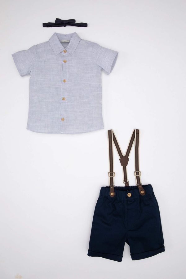DEFACTO DEFACTO Baby Boy Striped Shirt Shorts Bow Tie 2 Piece Set