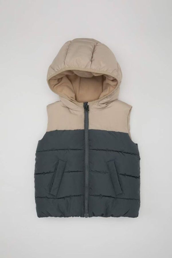 DEFACTO DEFACTO Baby Boy Waterproof Fleece Lined Hooded Puffer Vest