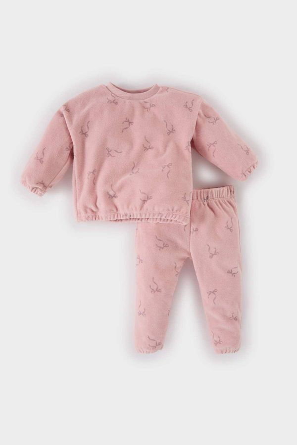 DEFACTO DEFACTO Baby Girl 2-Piece Set Crew Neck Patterned Sweatshirt Elastic Waist Bottom D7253a524wn