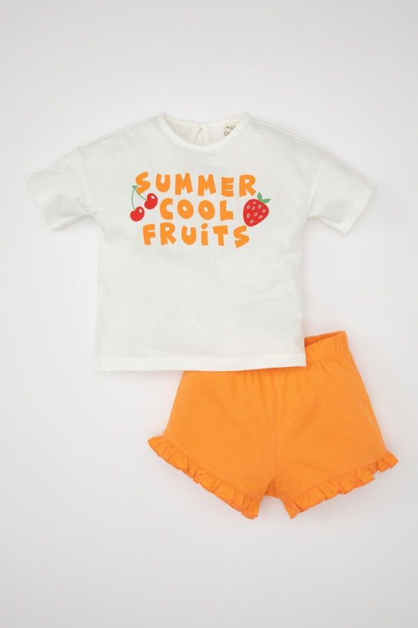 DEFACTO DEFACTO Baby Girl 2-Piece Set Crew Neck Printed Short Sleeve T-Shirt Shorts