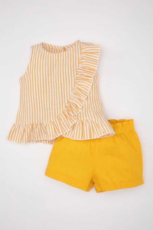 DEFACTO DEFACTO Baby Girl 2-Piece Set Crew Neck Striped Flame Poplin Sleeveless Blouse Shorts