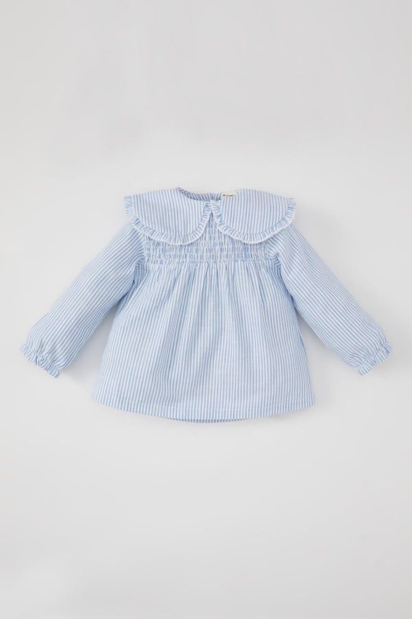 DEFACTO DEFACTO Baby Girl Baby Collar Linen Look Long Sleeve Shirt