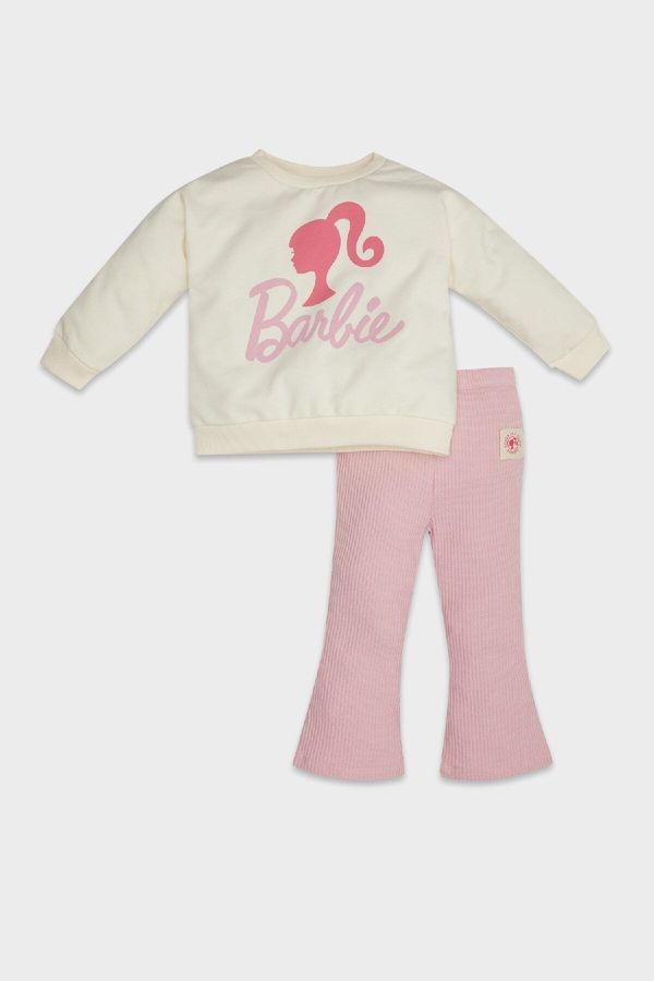 DEFACTO DEFACTO Baby Girl Barbie Crew Neck Sweatshirt Elastic Waist Bell-bottomed Leggings 2-Piece Set