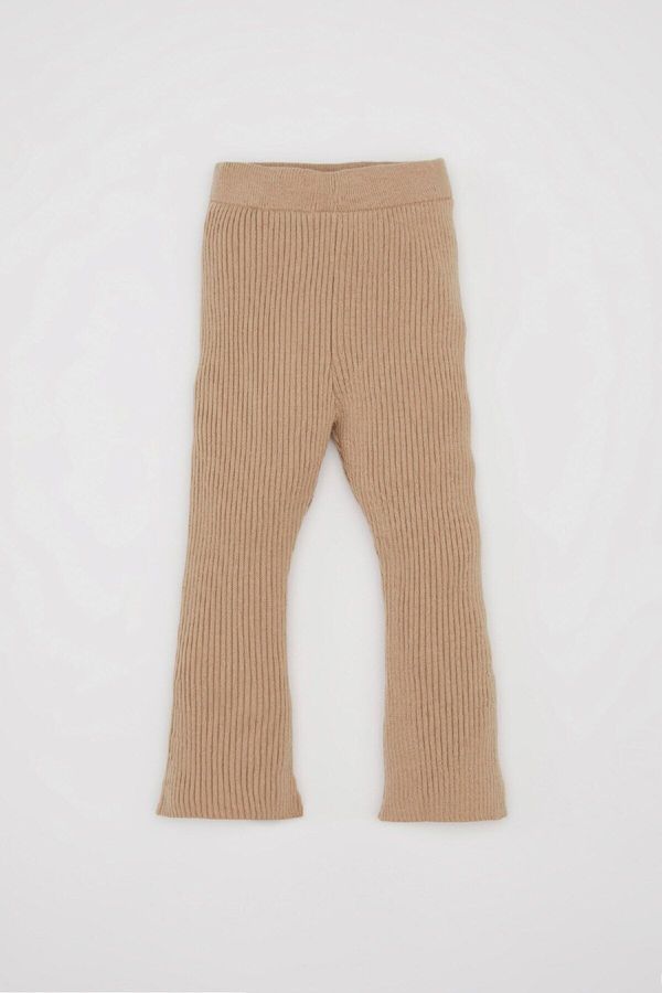 DEFACTO DEFACTO Baby Girl Bell-bottomed Ribbed Beige Knitted Leggings