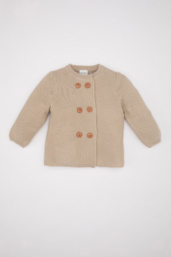 DEFACTO DEFACTO Baby Girl Buttoned Basic Plain Long Sleeve Knitted Cardigan