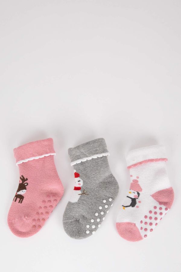 DEFACTO DEFACTO Baby Girl Christmas Themed 3 Pack Cotton Long Socks