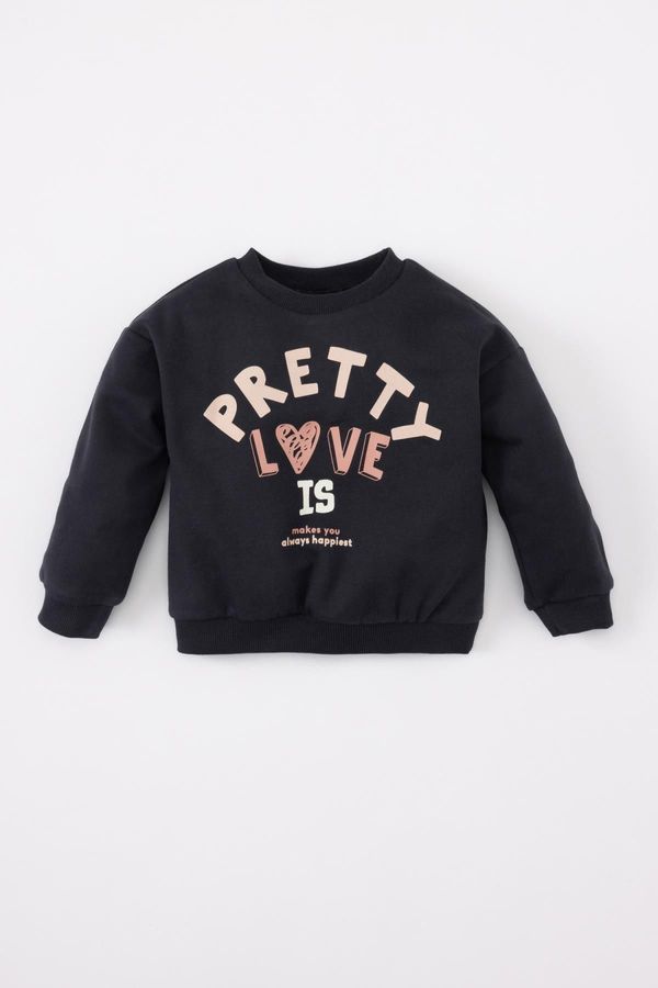 DEFACTO DEFACTO Baby Girl Crew Neck Printed Soft Feather Inner Sweatshirt