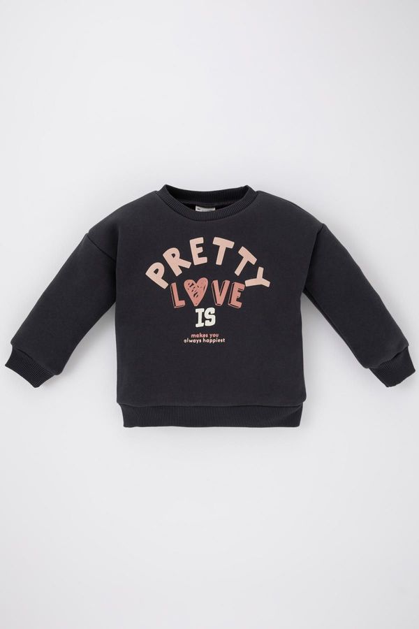 DEFACTO DEFACTO Baby Girl Crew Neck Printed Soft Hairy Inner Sweatshirt