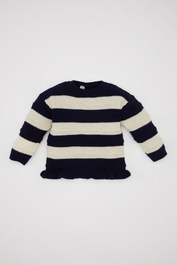 DEFACTO DEFACTO Baby Girl Crew Neck Striped Sweater