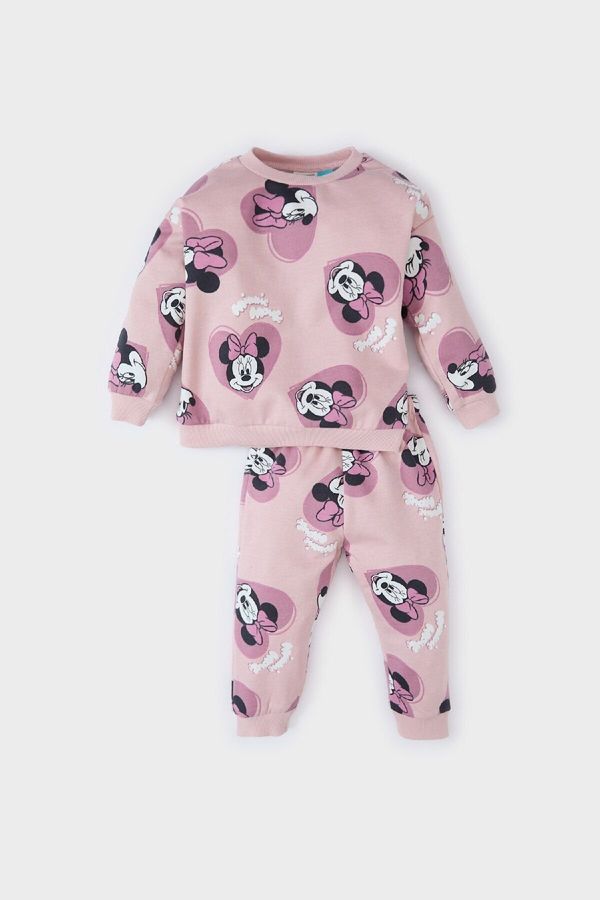 DEFACTO DEFACTO Baby Girl Disney Mickey & Minnie 2-Piece Set Crew Neck Sweatshirt Elastic Waist Tracksuit Bottoms D5169