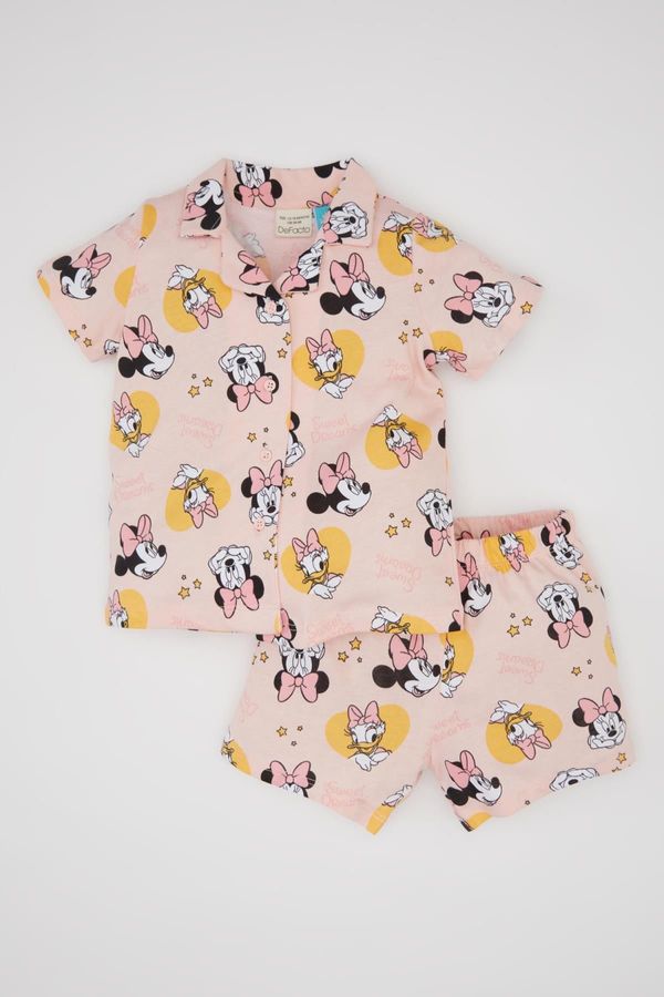 DEFACTO DEFACTO Baby Girl Disney Mickey &amp; Minnie Short Sleeve Combed Cotton Pajama Set with Shorts