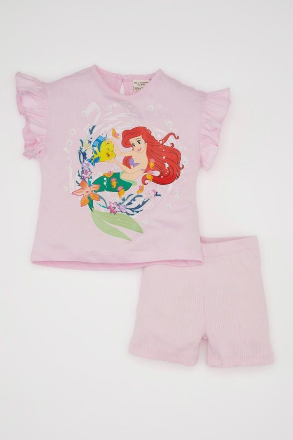 DEFACTO DEFACTO Baby Girl Disney Princess Short Sleeve T-Shirt Shorts Combed Cotton 2-Piece Set