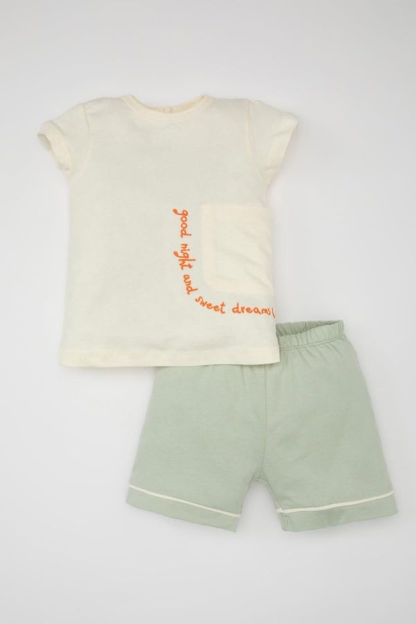 DEFACTO DEFACTO Baby Girl Embroidered Short Sleeve Combed Cotton Shorts Pajama Set