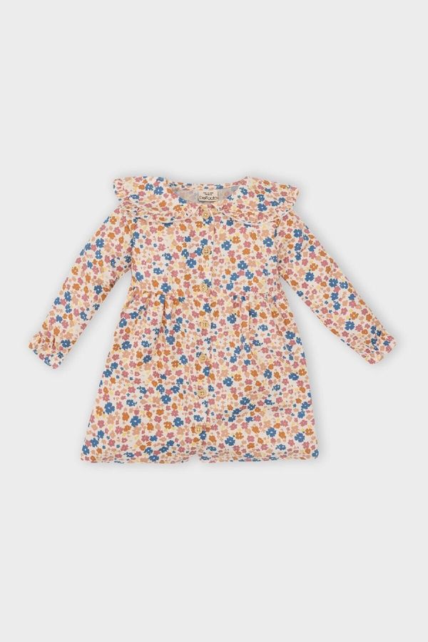 DEFACTO DEFACTO Baby Girl Floral Long Sleeve Ruffle Collar Twill Dress