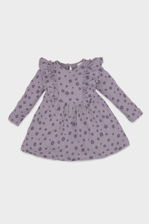 DEFACTO DEFACTO Baby Girl Floral Long Sleeve Ruffle Waffle Purple Dress