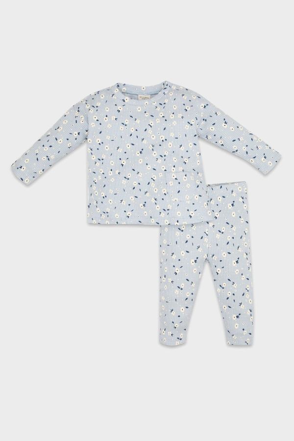 DEFACTO DEFACTO Baby Girl Floral Long Sleeve T-Shirt Elastic Waist Bottom Waffle 2-Piece Set