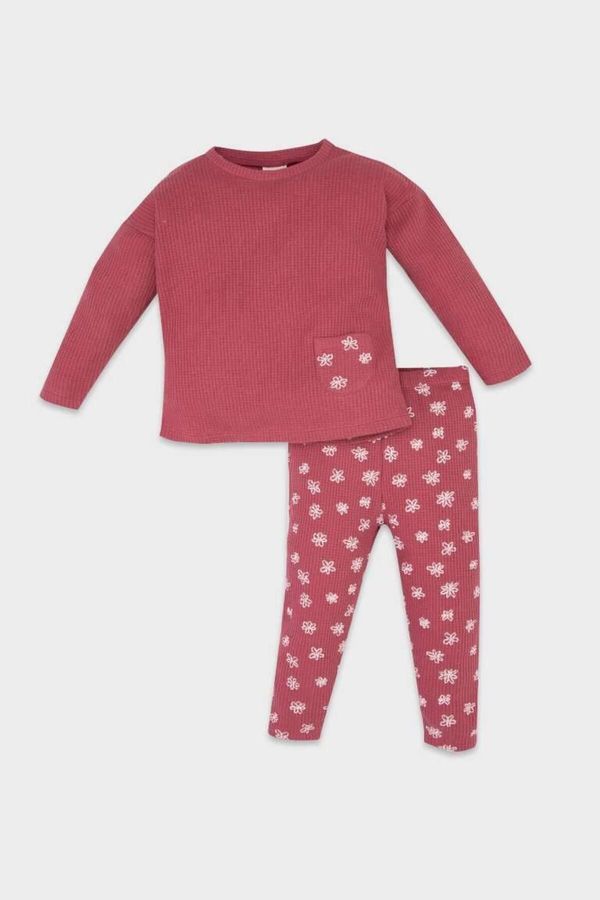 DEFACTO DEFACTO Baby Girl Floral Long Sleeve T-Shirt Elastic Waist Waffle Long Leggings 2-Piece Set