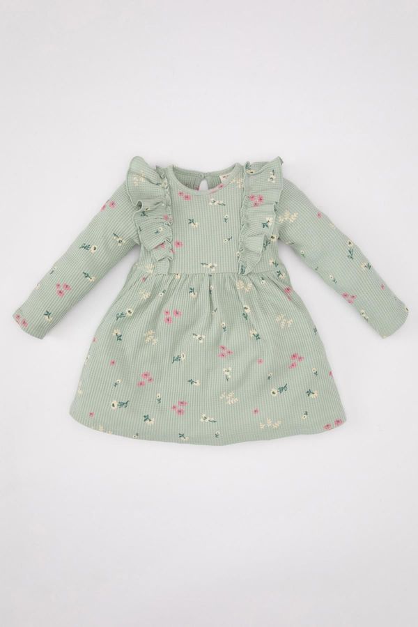 DEFACTO DEFACTO Baby Girl Floral Long Sleeve Waffle Dress