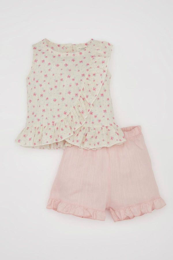 DEFACTO DEFACTO Baby Girl Floral Poplin Sleeveless Blouse Shorts 2-Piece Set