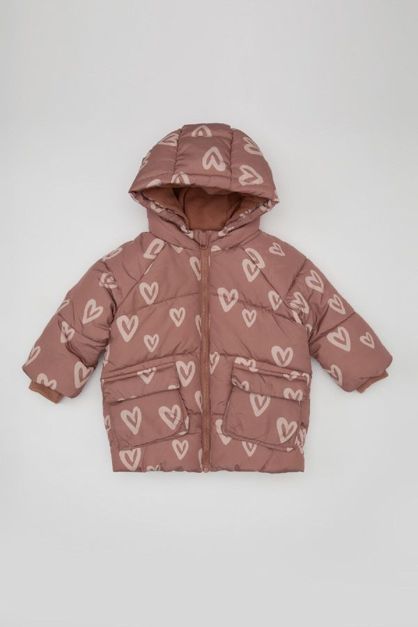 DEFACTO DEFACTO Baby Girl Hooded Heart Patterned Coat