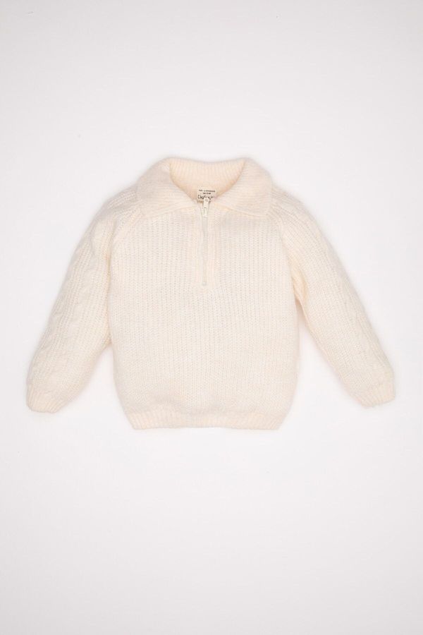 DEFACTO DEFACTO Baby Girl Large Collar Zippered Knitwear Sweater