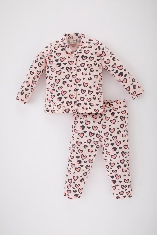 DEFACTO DEFACTO Baby Girl Leopard Patterned Long Sleeve Combed Cotton Pajama Set