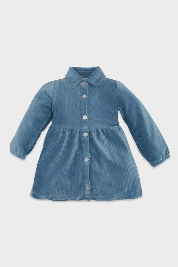 DEFACTO DEFACTO Baby Girl Long Sleeve Buttoned Corduroy Blue Dress