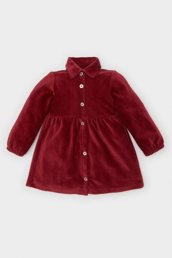 DEFACTO DEFACTO Baby Girl Long Sleeve Buttoned Corduroy Dress