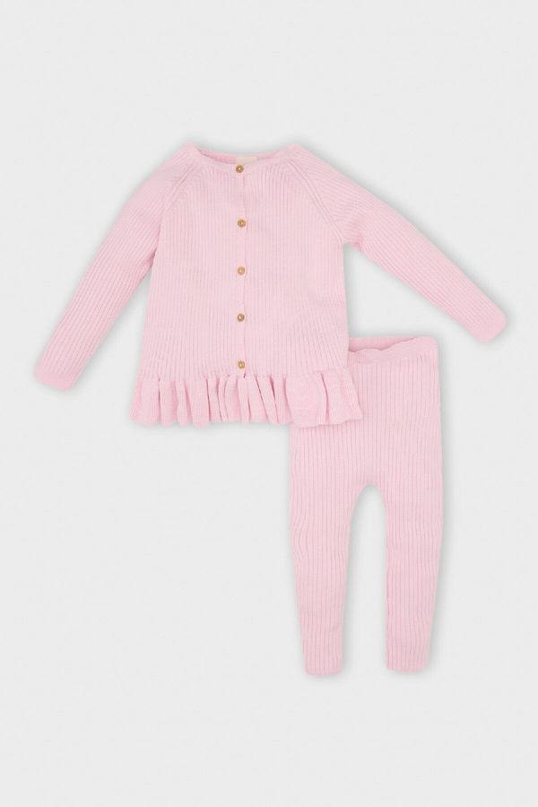 DEFACTO DEFACTO Baby Girl Long Sleeve Buttoned Sweater Elastic Waist Knitwear Bottom 2-Piece Set