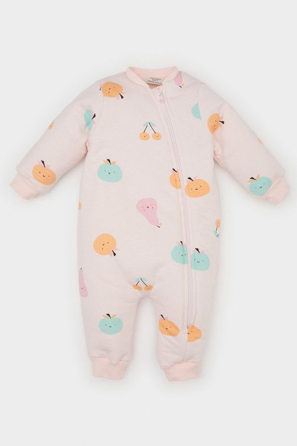 DEFACTO DEFACTO Baby Girl Newborn Fruit Patterned Combed Cotton Overalls