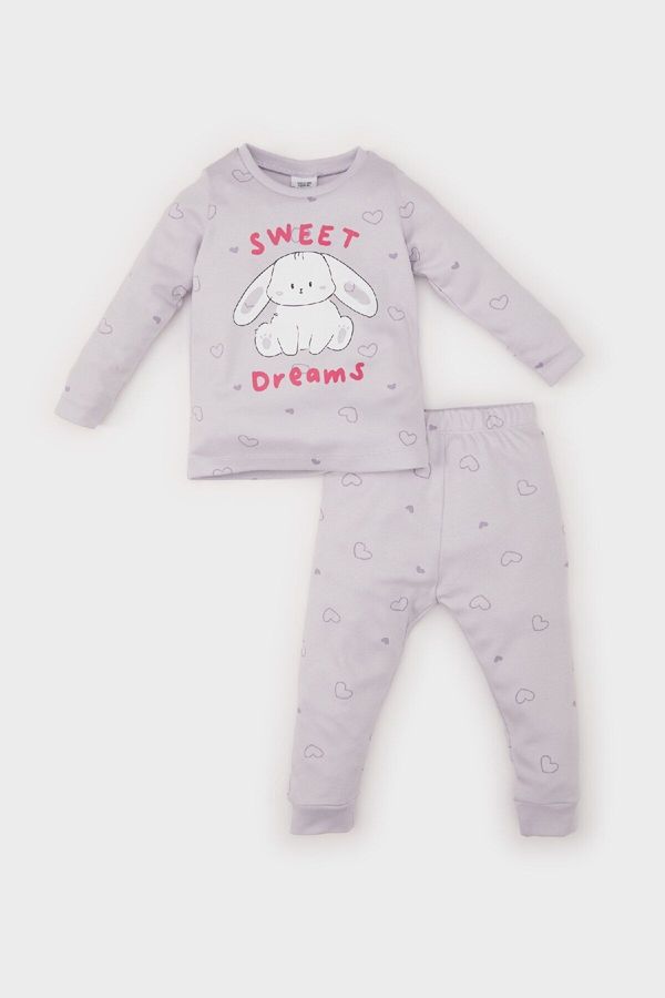 DEFACTO DEFACTO Baby Girl Pajama Set Rabbit Printed Long Sleeve Top Elastic Waist Long Bottom