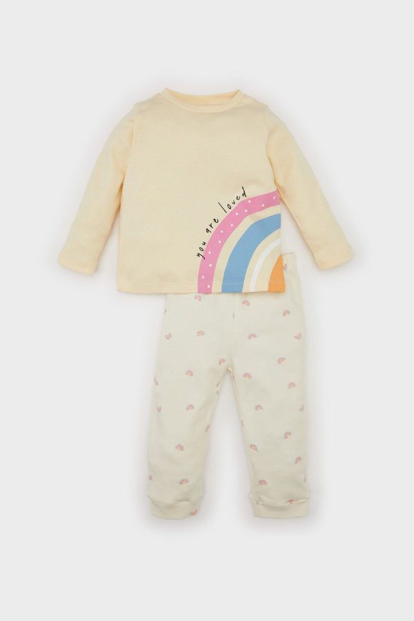 DEFACTO DEFACTO Baby Girl Pajama Set Rainbow Printed Long Sleeve Top Elastic Waist Bottom